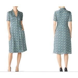 Jason Wu Printed Day Dress Womens Size 10 Blue Green Floral Shirt Romantic Chic